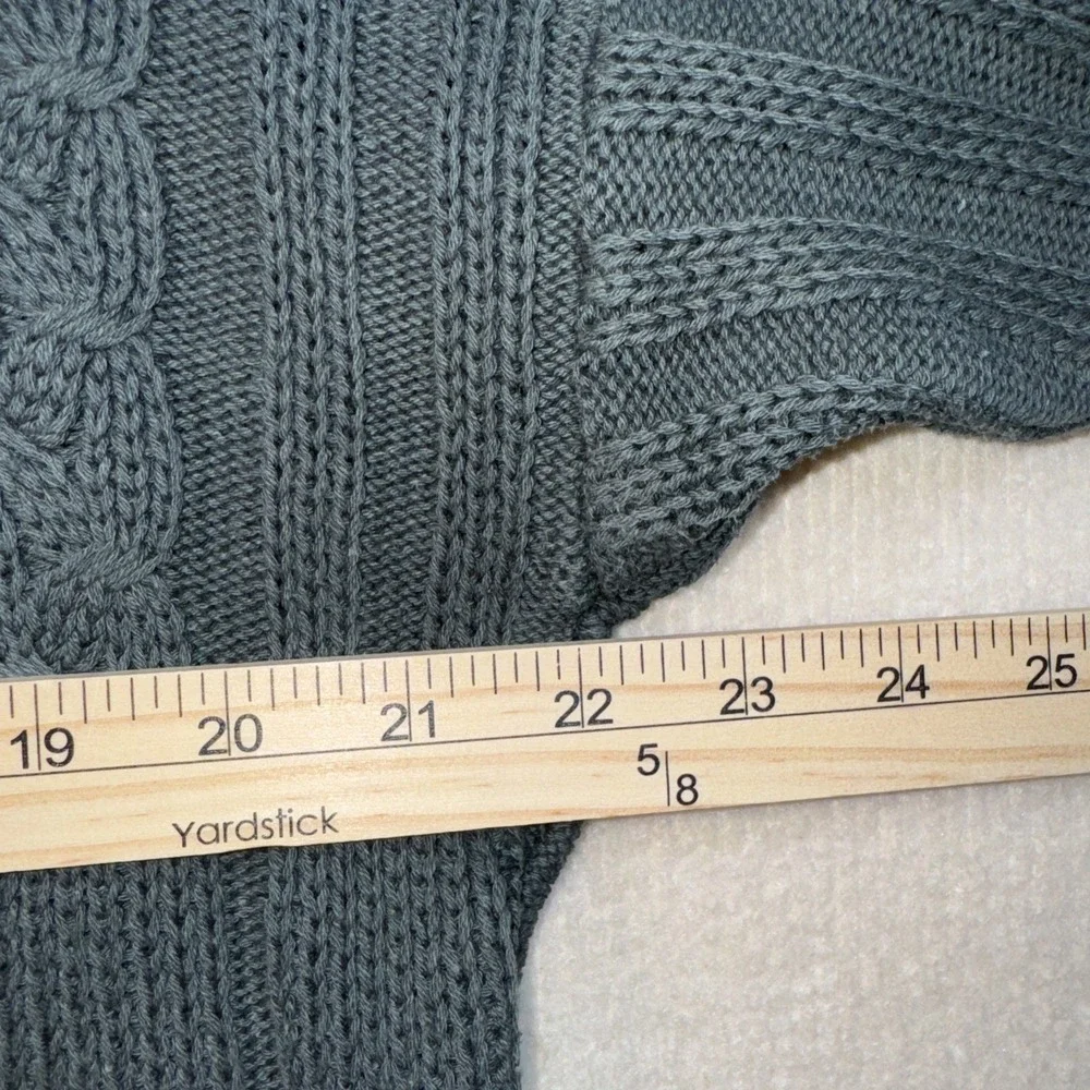 Henry Grethel Sweater Mens Medium Blue Grey Cable Knit Mock Neck Cotton Chunky